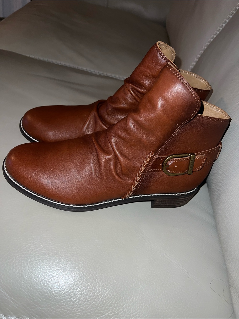 Earth Brown Leather Ankle Boots with Side Buckle - Picture 4 of 7